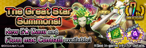 [7th Anniv.] Summon the new 5★ demons Danu in Fionn mac Cumhaill and The Great Star Summons!